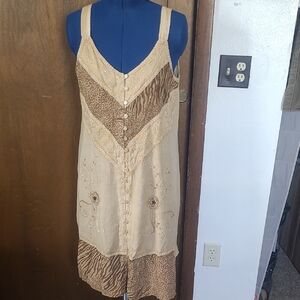 Beige and Brown Embroidered Dress